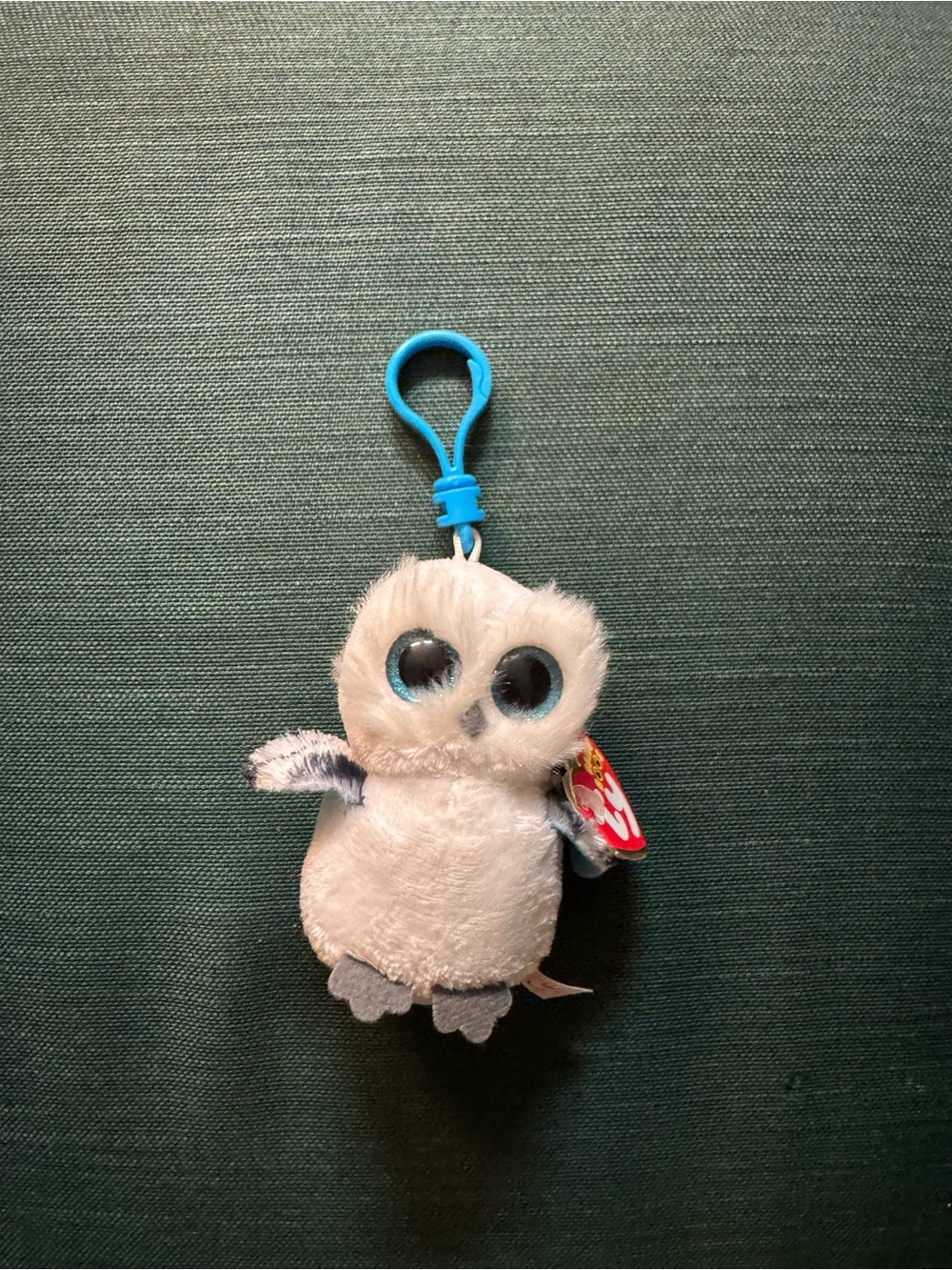NWT Beanie babies White Plush Owl Key Clip with Blue Hook